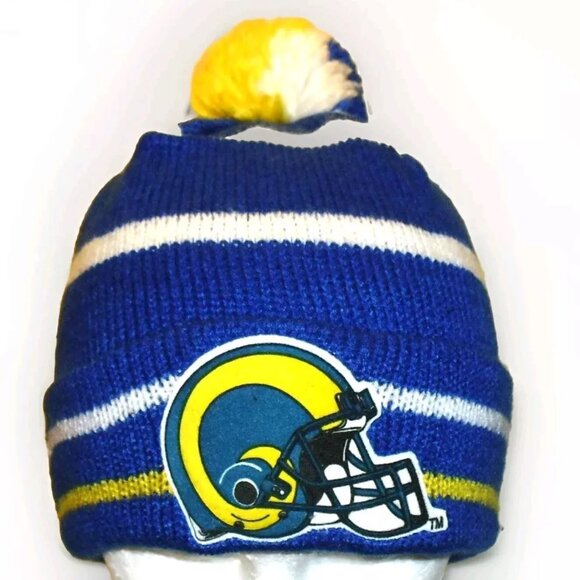 Los Angeles Rams Vintage 90s Logo 7 Mens Pom Beanie Winter Hat Cap New Tags Nfl - Picture 1 of 2